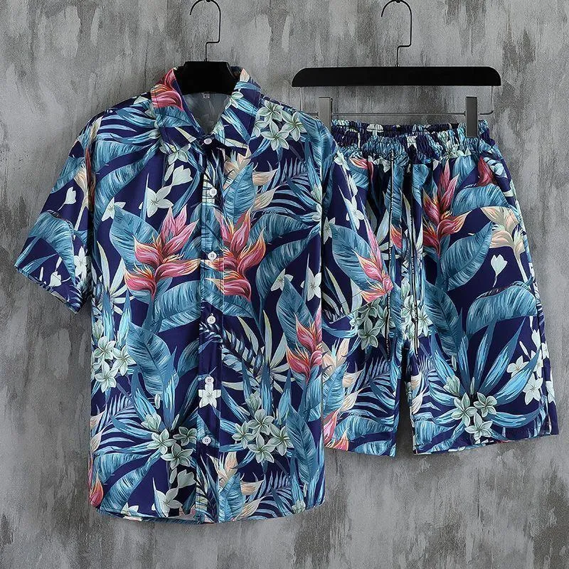 Men’s 2-Piece Vintage Hawaiian Shirt and Shorts Set Tropical Summer Beach Outfit thumbnail 8