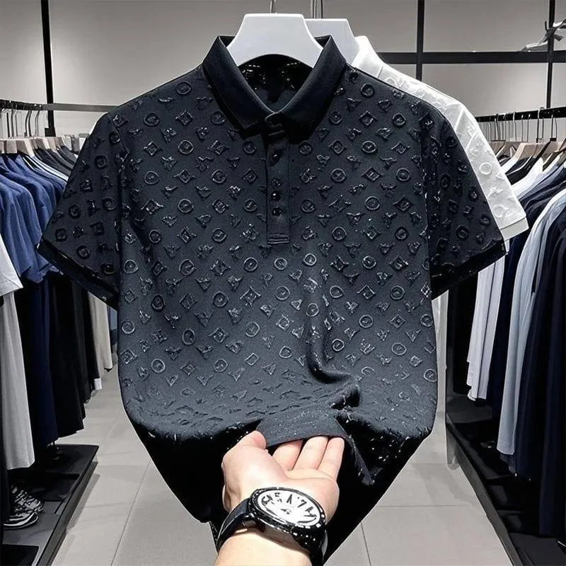 Louis Vuitton Damier Signature Embossed Pattern Polo Shirt Premium Designer Men’s Luxury Top thumbnail 1