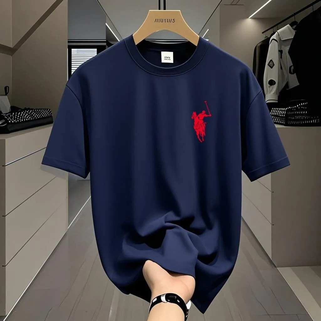Men’s Casual Short Sleeve Logo T Shirt Classic Embroidered Branded Cotton Top thumbnail 1
