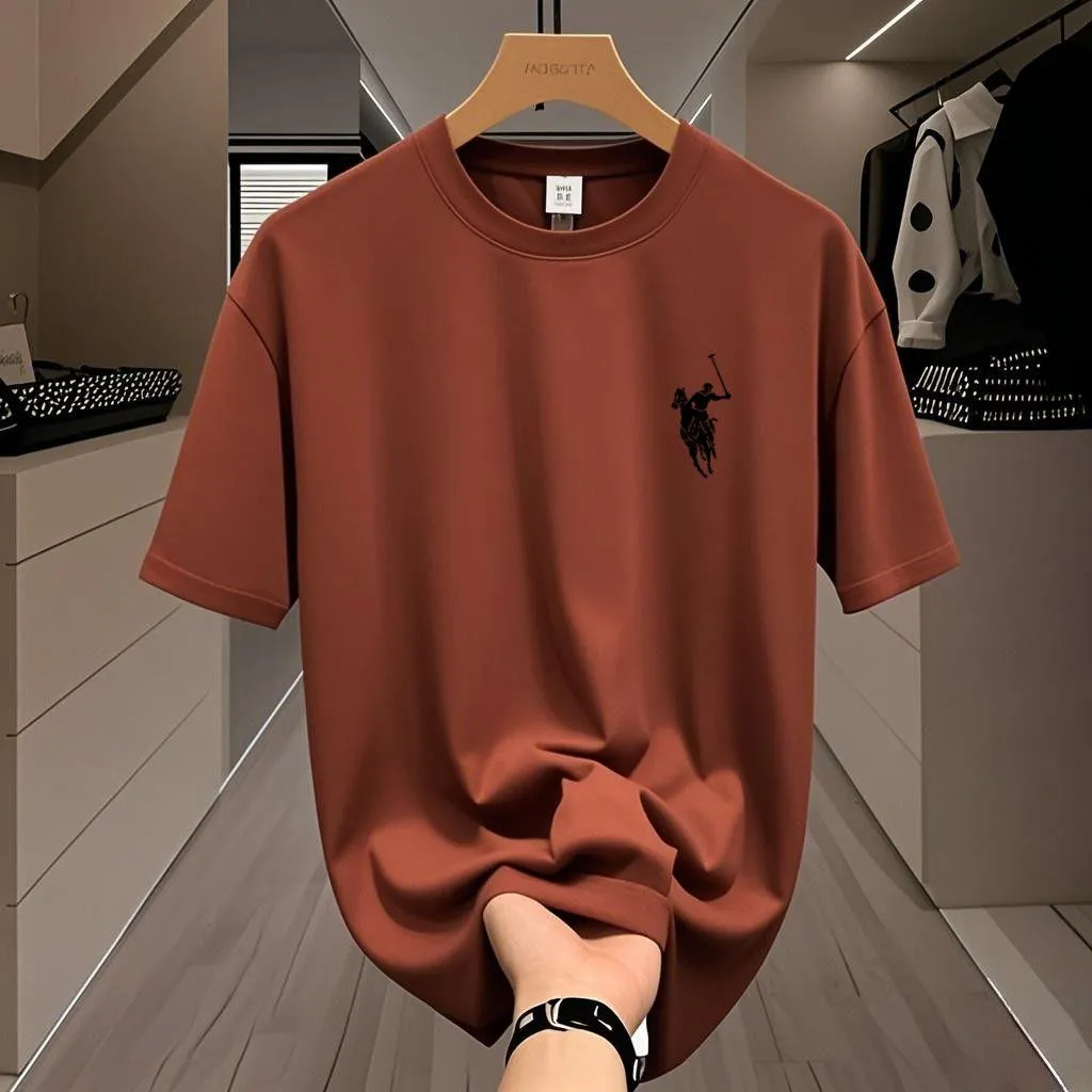 Men’s Casual Short Sleeve Logo T Shirt Classic Embroidered Branded Cotton Top thumbnail 3
