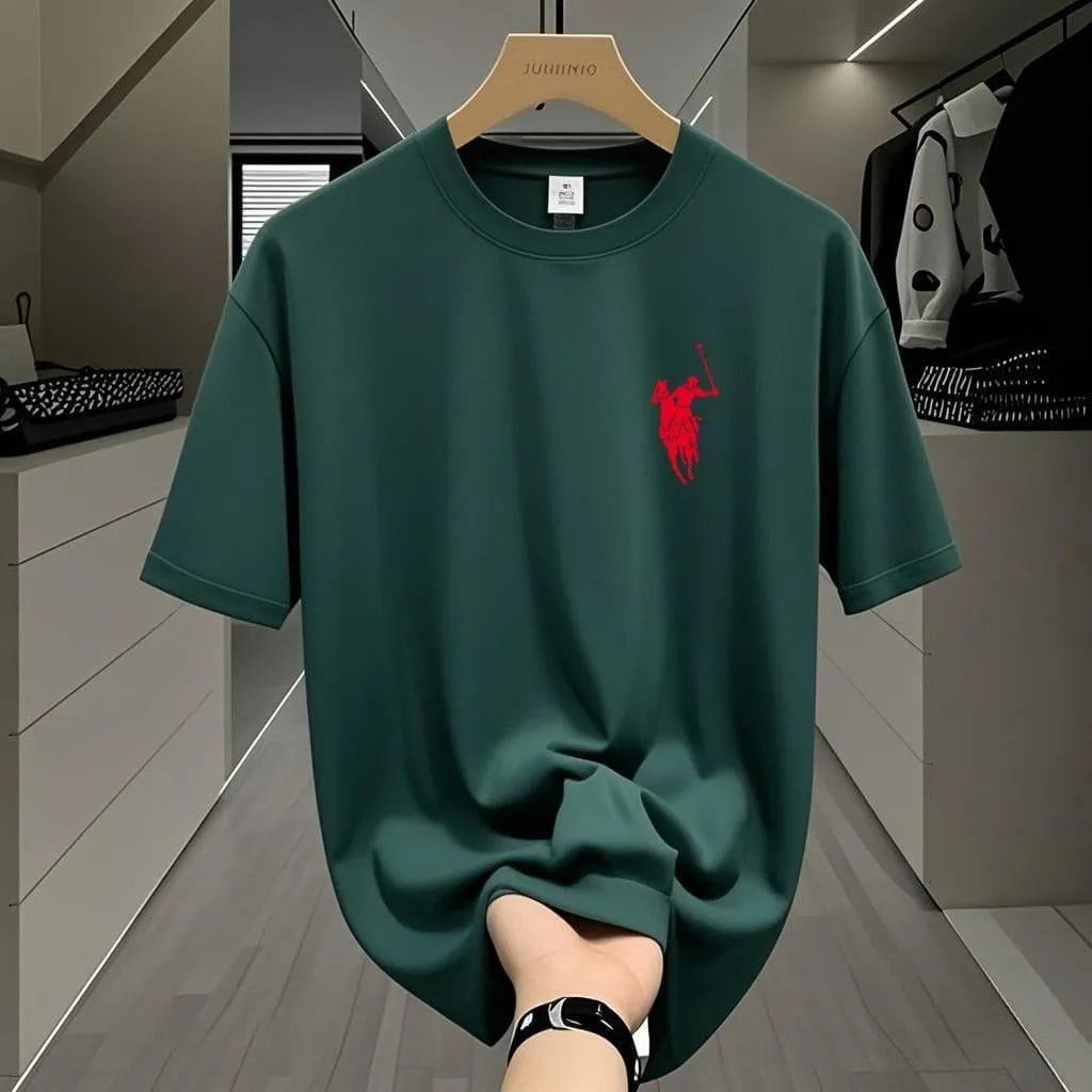 Men’s Casual Short Sleeve Logo T Shirt Classic Embroidered Branded Cotton Top thumbnail 4