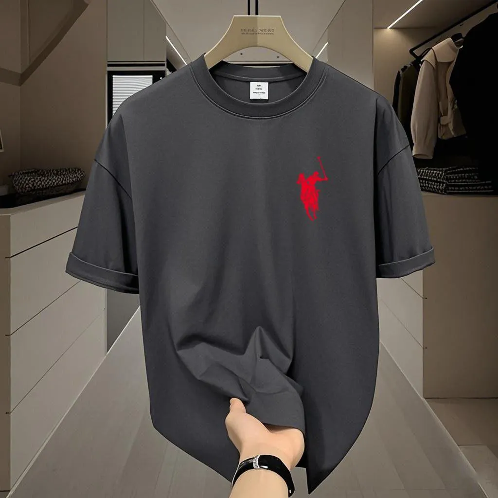 Men’s Casual Short Sleeve Logo T Shirt Classic Embroidered Branded Cotton Top thumbnail 5