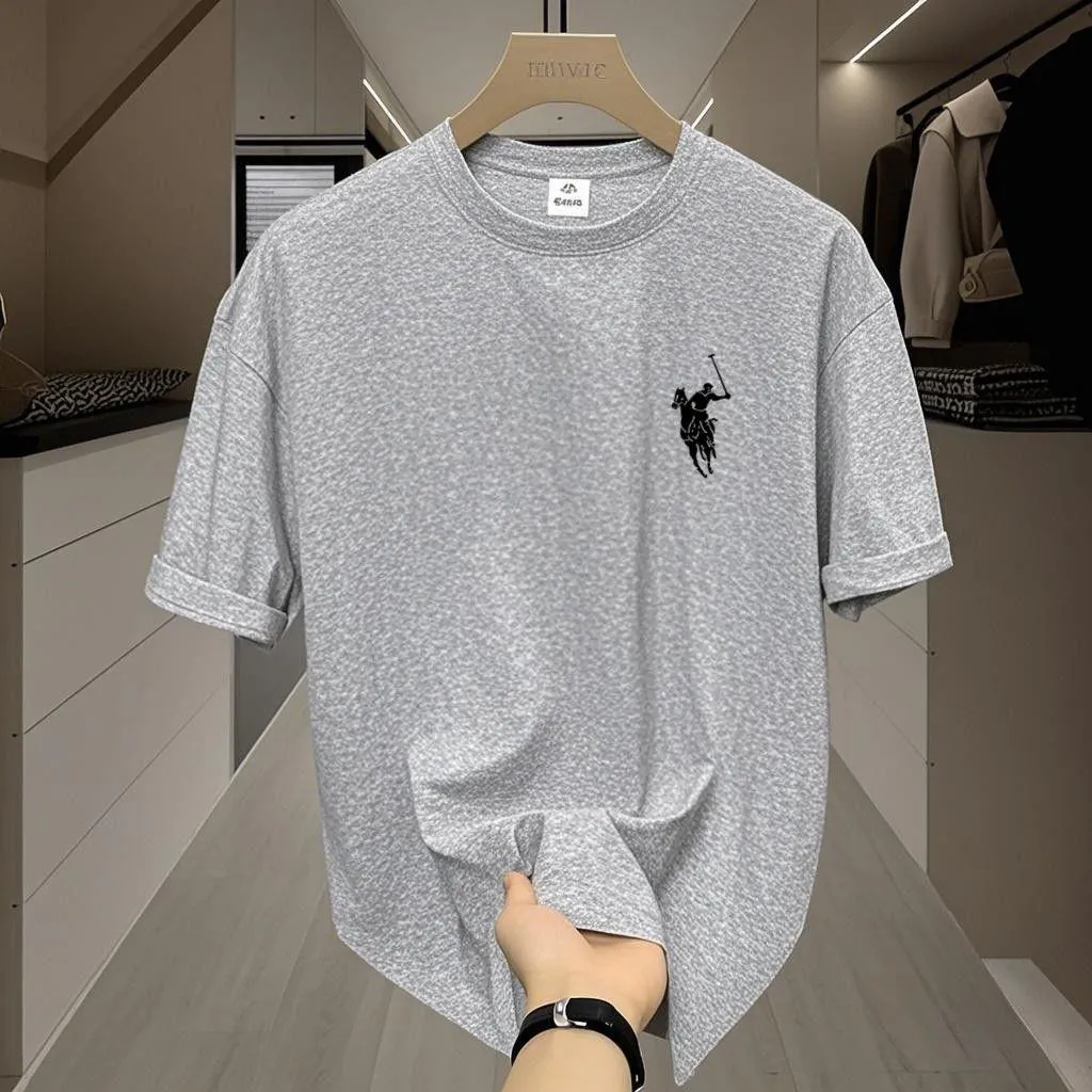 Men’s Casual Short Sleeve Logo T Shirt Classic Embroidered Branded Cotton Top thumbnail 8