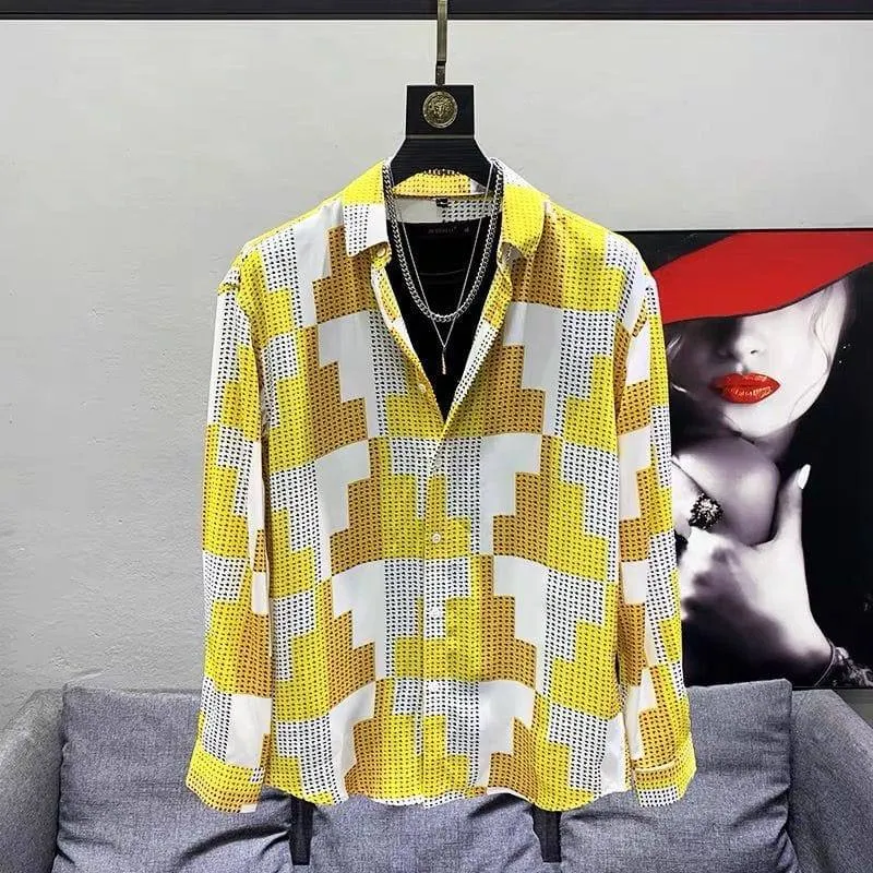 Ruffian Handsome Loose Fit Contrast Color Houndstooth Men’s Casual Shirt Stylish Top thumbnail 1
