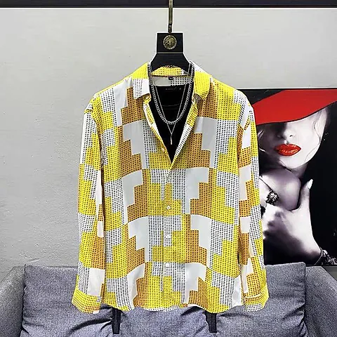 Ruffian Handsome Loose Fit Contrast Color Houndstooth Men’s Casual Shirt Stylish Top