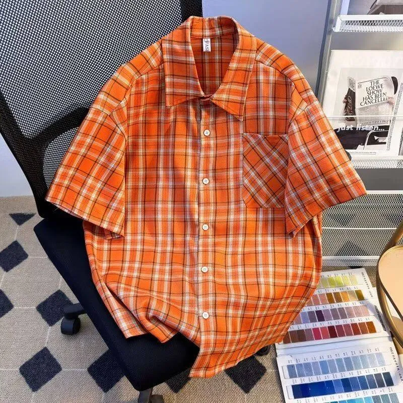 Men’s Casual Short Sleeve Button Up Shirt Plaid Checkered Pattern with Chest Pocket thumbnail 1