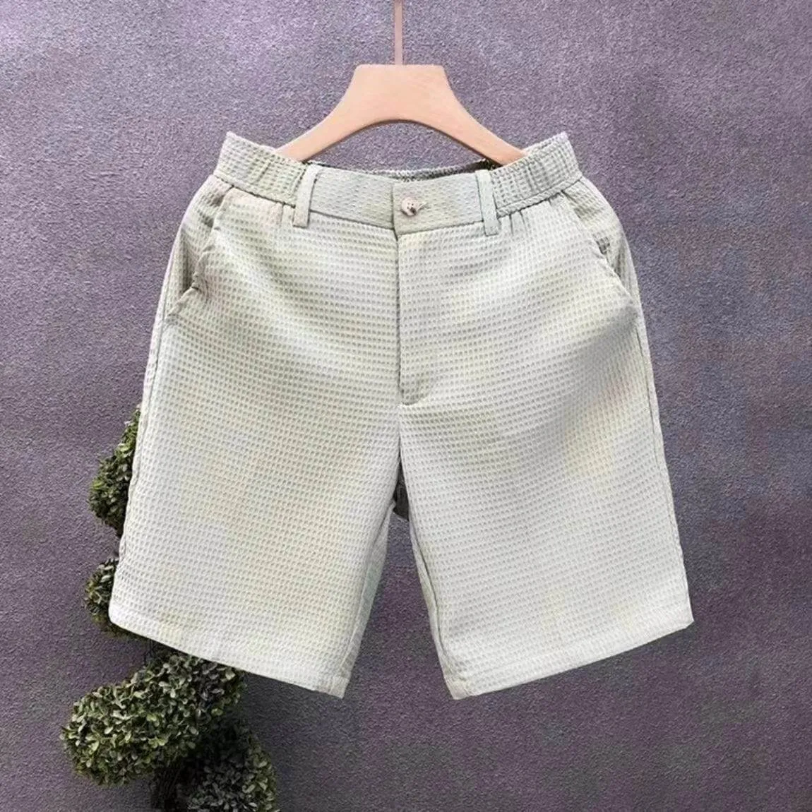 Men’s Casual Waffle Fabric Shorts Lightweight Breathable Summer Lounge and Streetwear thumbnail 5