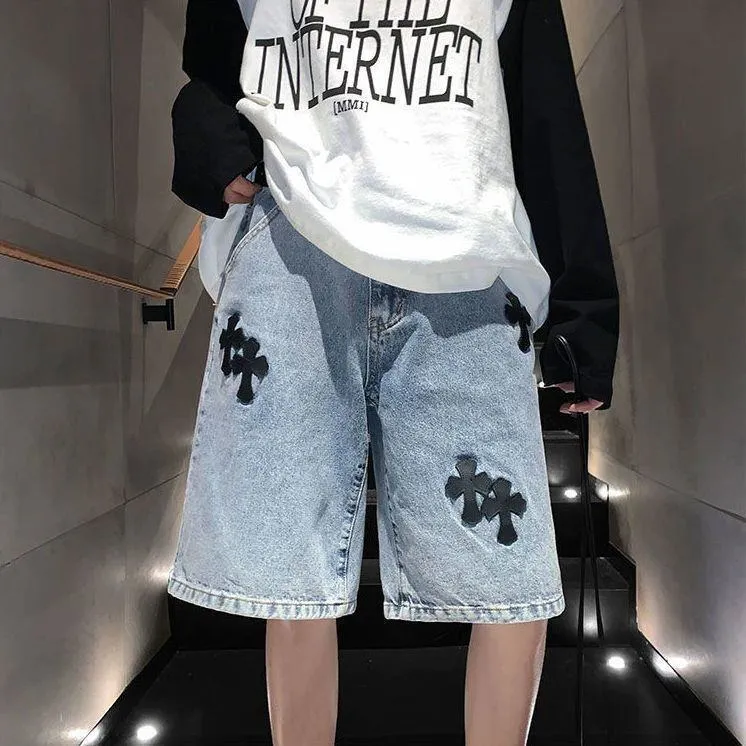 Chrome Hearts Men’s Baggy Denim Jeans Shorts Regular Fit Summer Casual Streetwear thumbnail 1