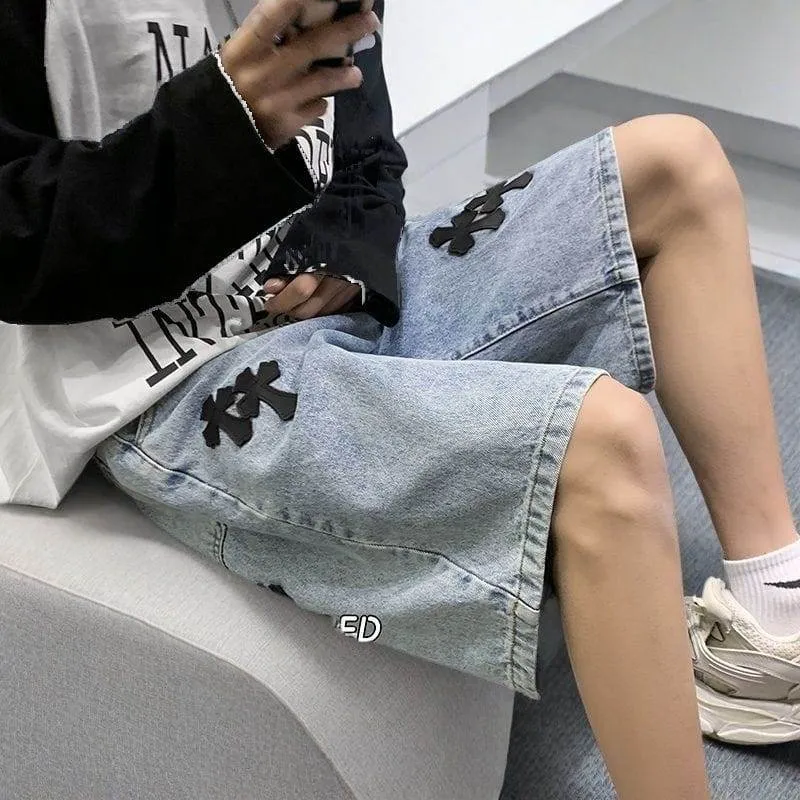 Chrome Hearts Men’s Baggy Denim Jeans Shorts Regular Fit Summer Casual Streetwear thumbnail 2