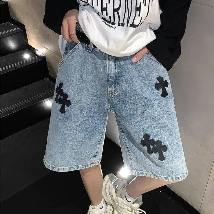 Chrome Hearts Men’s Baggy Denim Jeans Shorts Regular Fit Summer Casual Streetwear thumbnail 3