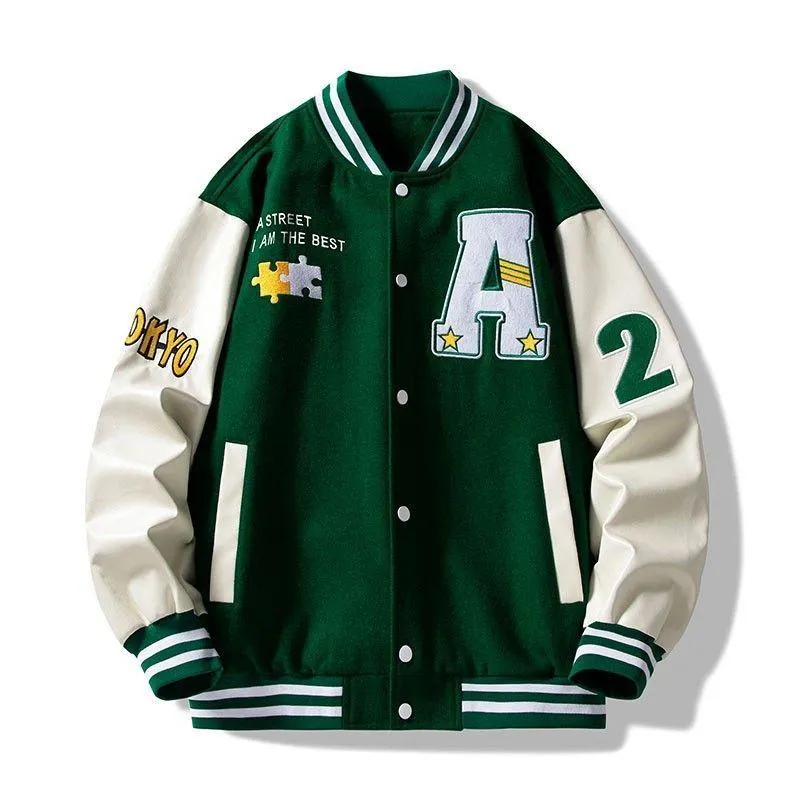 Men's Vintage Brown and Cream Varsity Baseball Jacket with Letter Patch and Coach Slogan Embroidery Streetwear Outerwear thumbnail 5