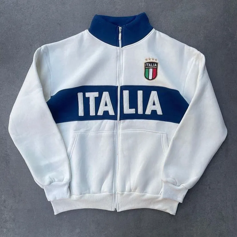 Men's Italia Soccer Track Jacket Full Zip Sportswear Sweatshirt with White Chest Stripe and Team Crest thumbnail 2