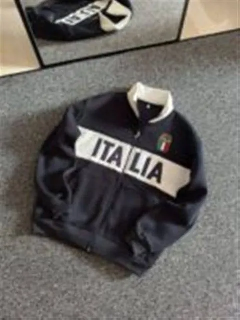Men's Italia Soccer Track Jacket Full Zip Sportswear Sweatshirt with White Chest Stripe and Team Crest thumbnail 3