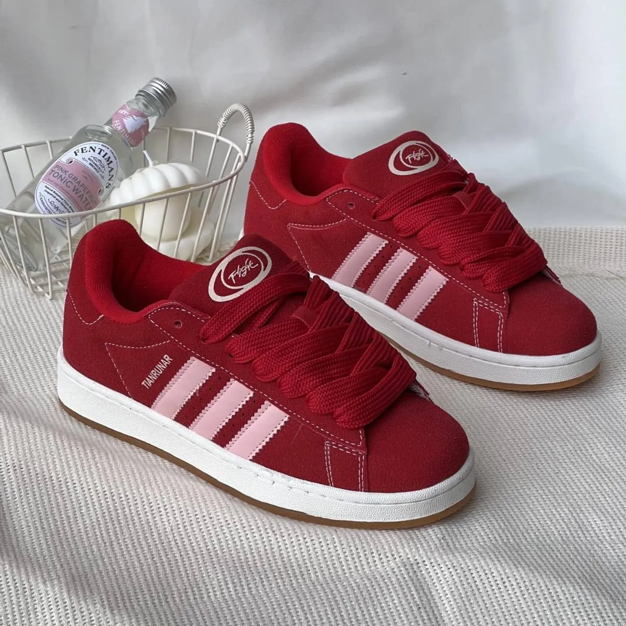 Women's Suede (TIANRUNAR Chunky Skate Sneakers with Pink Side Stripes and Thick Fat Laces Retro Y2K Casual Shoes thumbnail 1