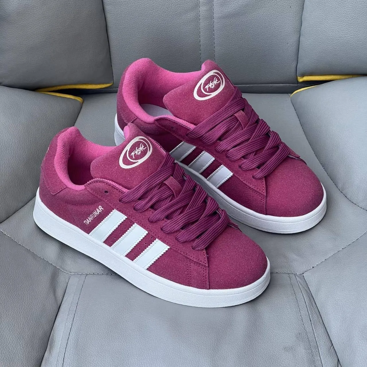 Women's Suede (TIANRUNAR Chunky Skate Sneakers with Pink Side Stripes and Thick Fat Laces Retro Y2K Casual Shoes thumbnail 2