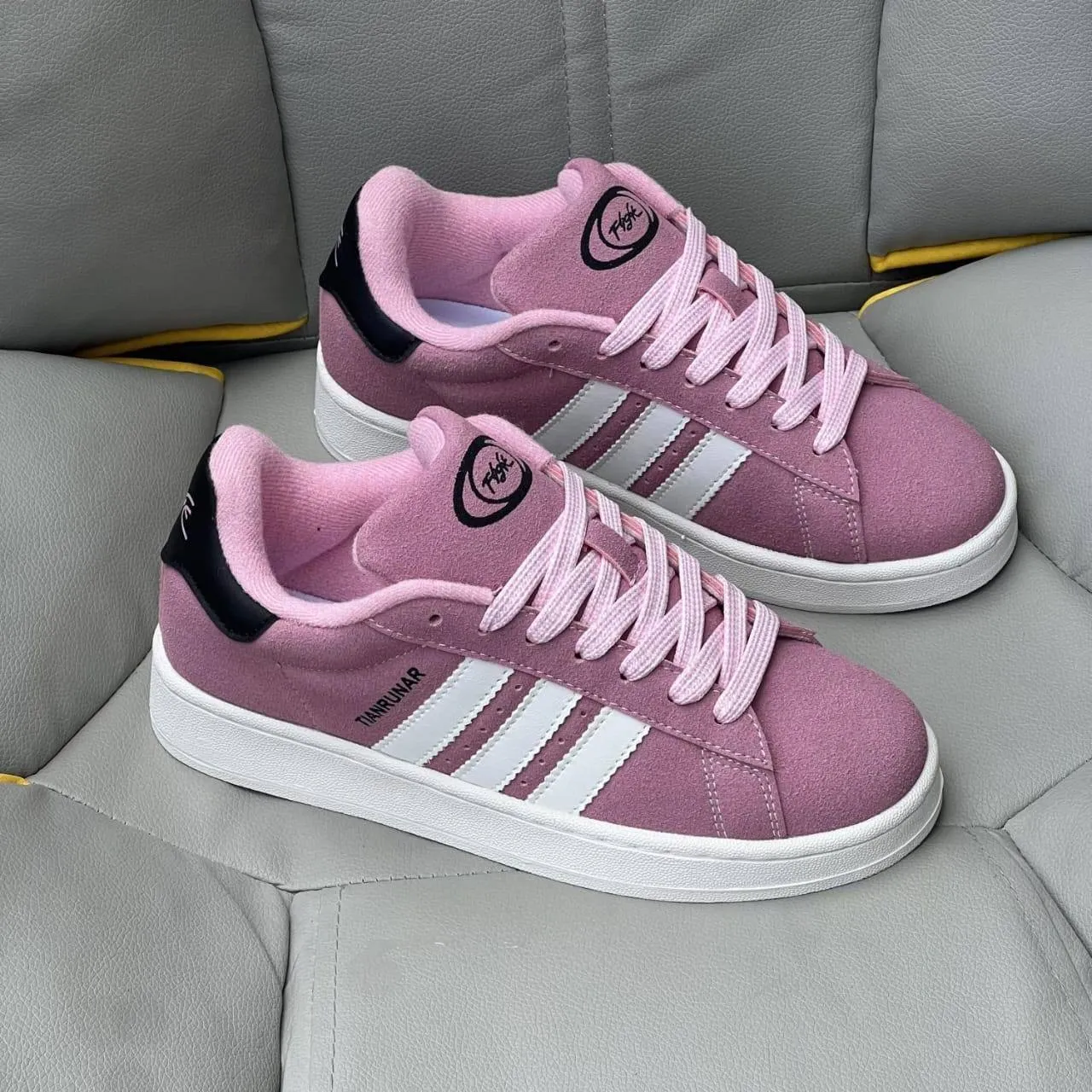 Women's Suede (TIANRUNAR Chunky Skate Sneakers with Pink Side Stripes and Thick Fat Laces Retro Y2K Casual Shoes thumbnail 3