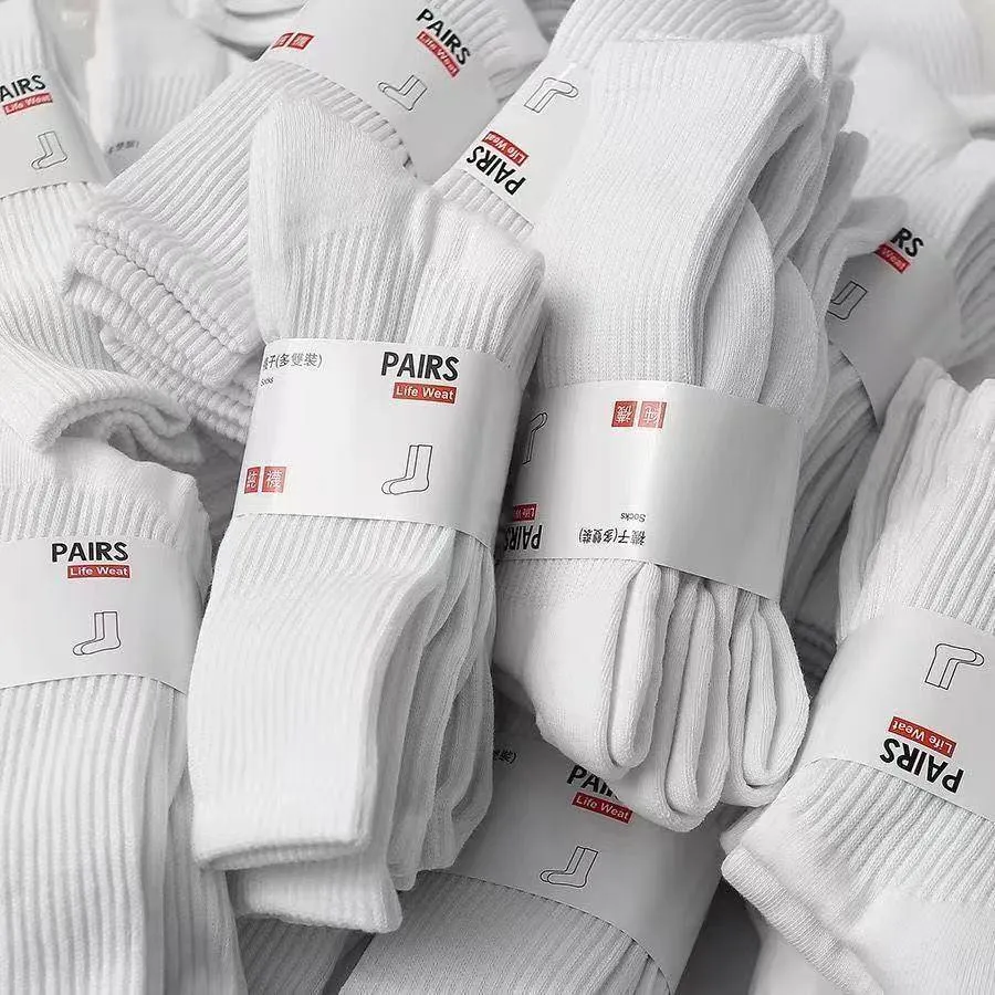 Unisex White Cotton Crew Socks Multi-Pack Breathable Athletic Sports Tube Socks for Daily Wear thumbnail 3
