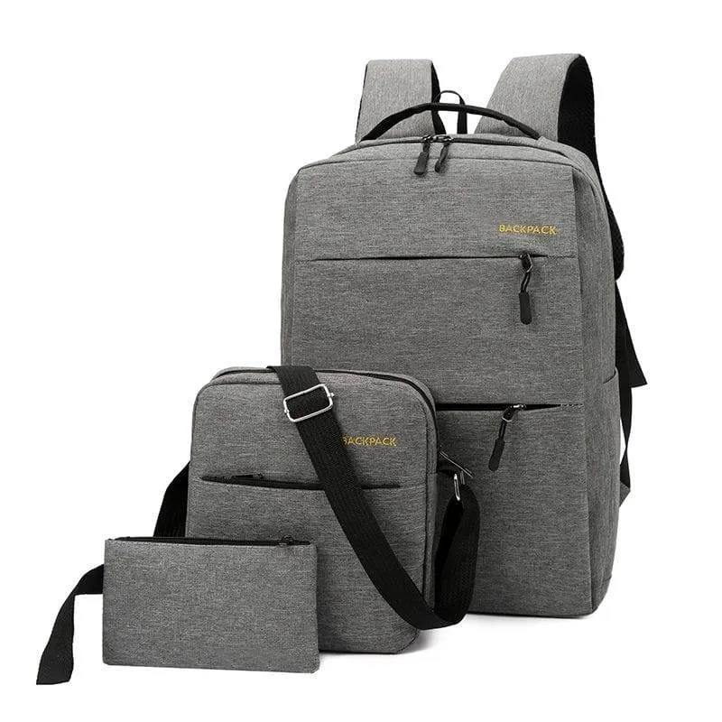 Unisex 3-Piece Backpack Set with Matching Crossbody Messenger Bag and Pencil Case Pouch for Travel and School thumbnail 1