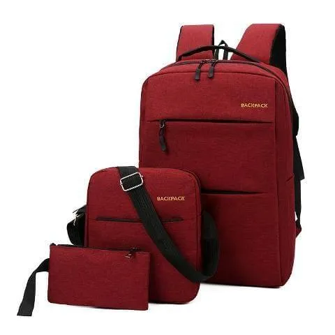 Unisex 3-Piece Backpack Set with Matching Crossbody Messenger Bag and Pencil Case Pouch for Travel and School thumbnail 3