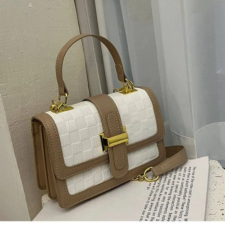 Women's Elegant Structured Crossbody Handbag Small PU Leather Square Flap Bag with Gold Hardware thumbnail 4