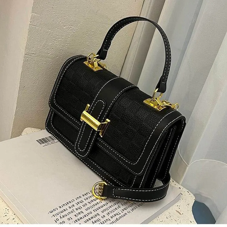 Women's Elegant Structured Crossbody Handbag Small PU Leather Square Flap Bag with Gold Hardware thumbnail 3
