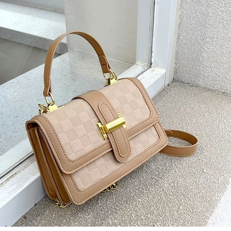 Women's Elegant Structured Crossbody Handbag Small PU Leather Square Flap Bag with Gold Hardware thumbnail 2