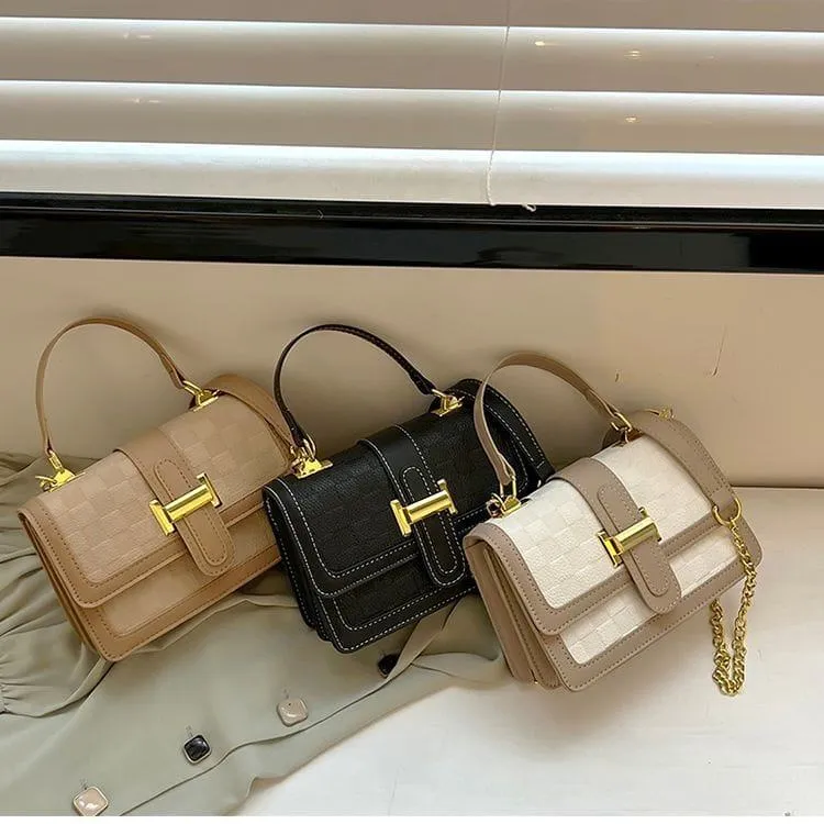 Women's Elegant Structured Crossbody Handbag Small PU Leather Square Flap Bag with Gold Hardware thumbnail 1