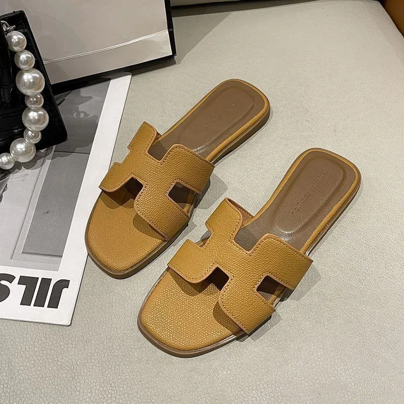 Women's White H-Strap Flat Slide Sandals Faux Leather Slip-On Summer Casual Shoes with Brown Insole thumbnail 5