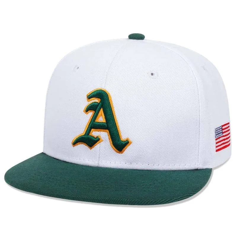 Unisex Green and Yellow Flat Brim Snapback Baseball Cap with Embroidered Gothic Letter A and US Flag Patch thumbnail 3