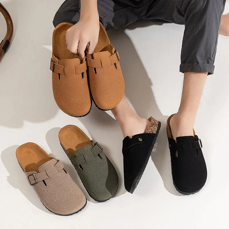 Unisex Faux Suede Slip-On Clogs with Adjustable Buckle Strap Closed Toe Flat Comfort Mules thumbnail 1