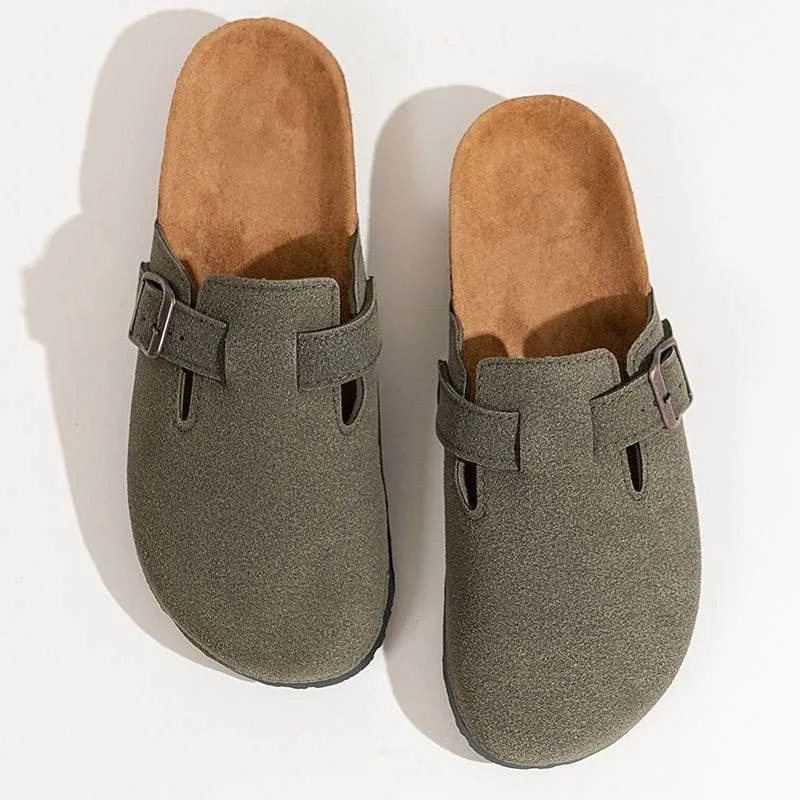Unisex Faux Suede Slip-On Clogs with Adjustable Buckle Strap Closed Toe Flat Comfort Mules thumbnail 4