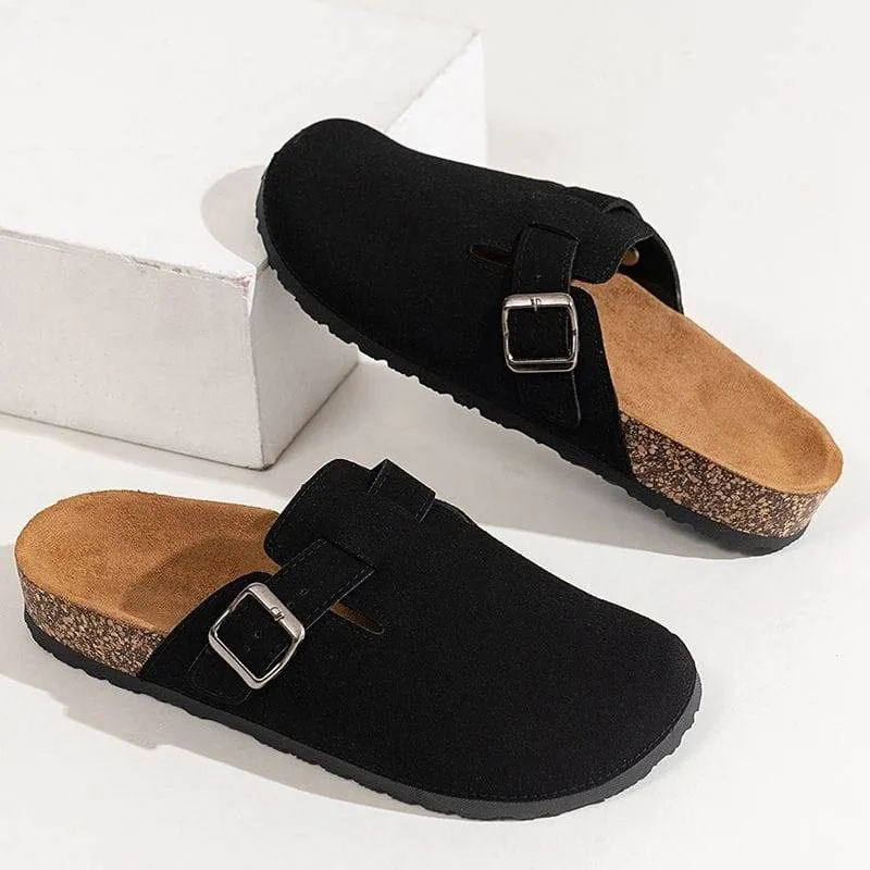 Unisex Faux Suede Slip-On Clogs with Adjustable Buckle Strap Closed Toe Flat Comfort Mules thumbnail 5