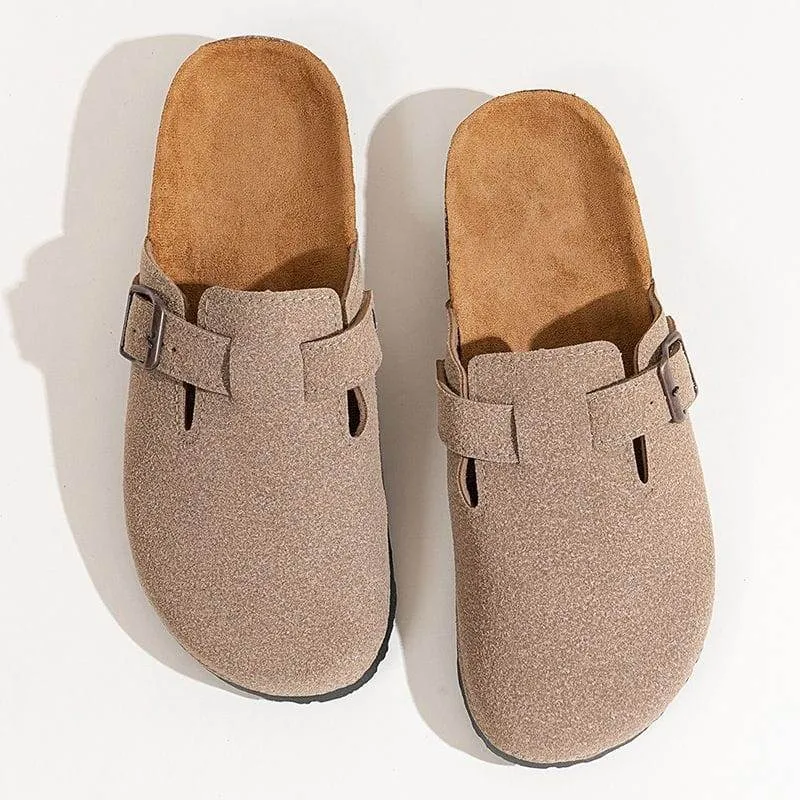 Unisex Faux Suede Slip-On Clogs with Adjustable Buckle Strap Closed Toe Flat Comfort Mules thumbnail 2
