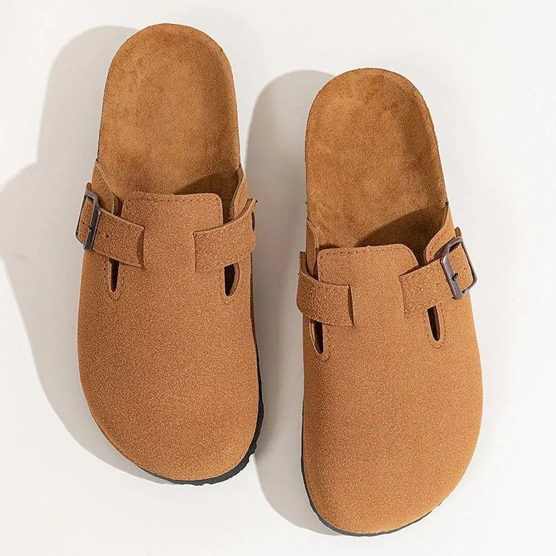 Unisex Faux Suede Slip-On Clogs with Adjustable Buckle Strap Closed Toe Flat Comfort Mules thumbnail 3