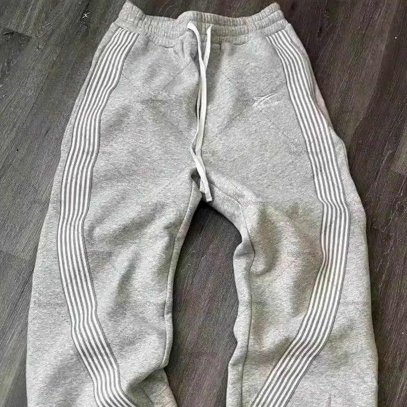 Unisex Wide Leg Track Pants with Curved White Stripes Archive Logo Baggy Y2K Streetwear Sweatpants thumbnail 3