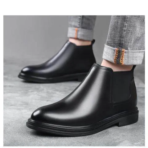 Men's Classic Faux Leather Chelsea Boots Slip-On Dress Ankle Boots with Elastic Side Panels thumbnail 4