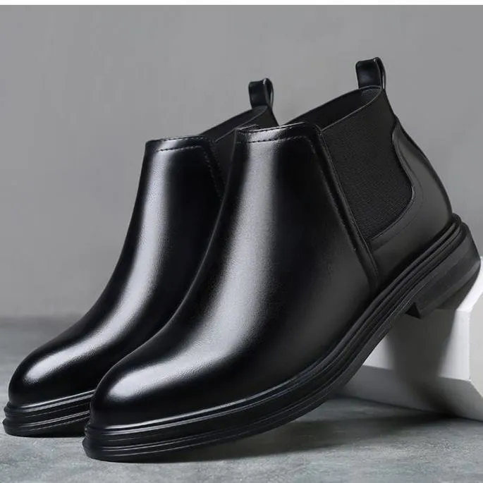 Men's Classic Faux Leather Chelsea Boots Slip-On Dress Ankle Boots with Elastic Side Panels thumbnail 2