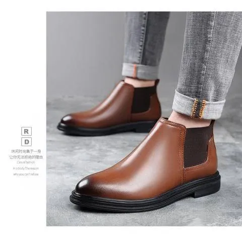 Men's Classic Faux Leather Chelsea Boots Slip-On Dress Ankle Boots with Elastic Side Panels thumbnail 3