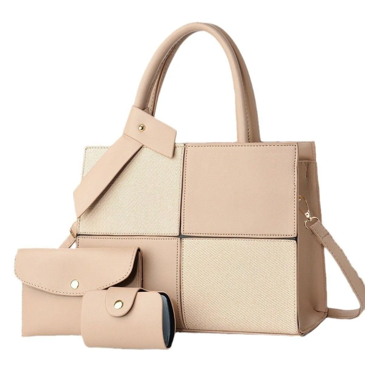 Women's 3-Piece Handbag Set Patchwork Top Handle Tote Bag with Crossbody Strap and Matching Wallets thumbnail 1