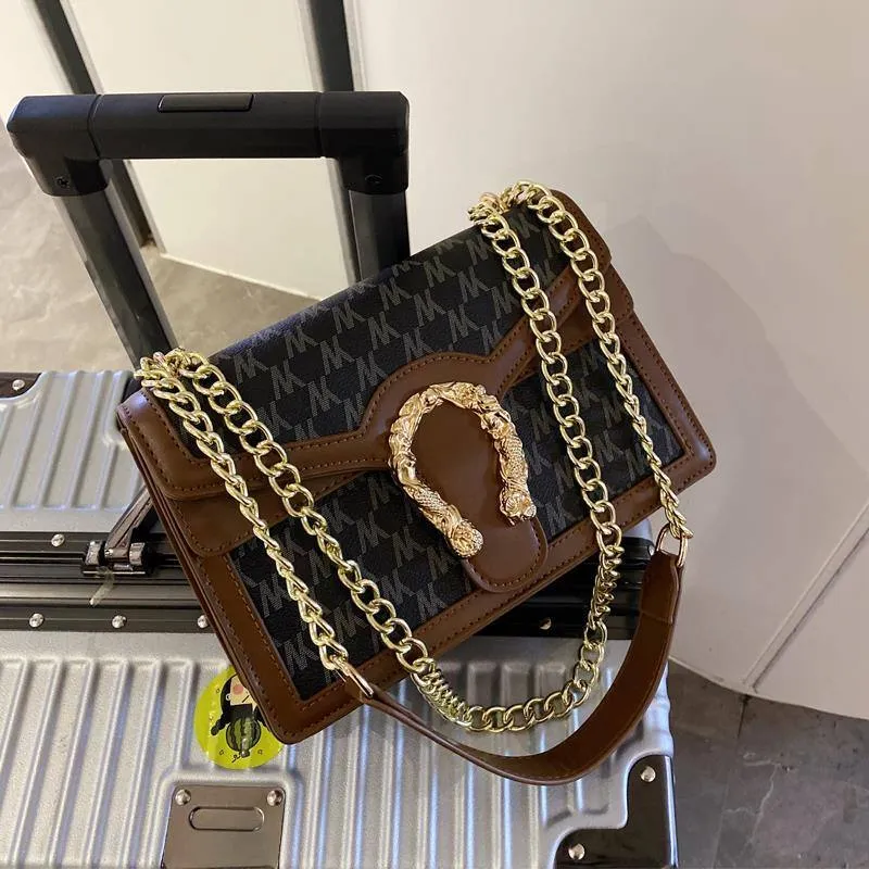 Women's Monogram Flap Bag Structured Crossbody Handbag with Ornate Gold Horseshoe Buckle Chain Strap thumbnail 3