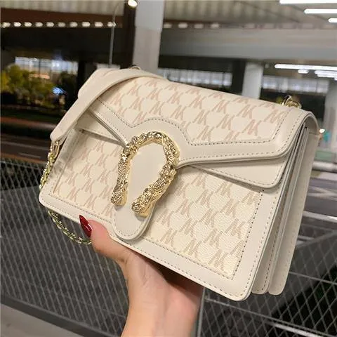 Women's Monogram Flap Bag Structured Crossbody Handbag with Ornate Gold Horseshoe Buckle Chain Strap thumbnail 1