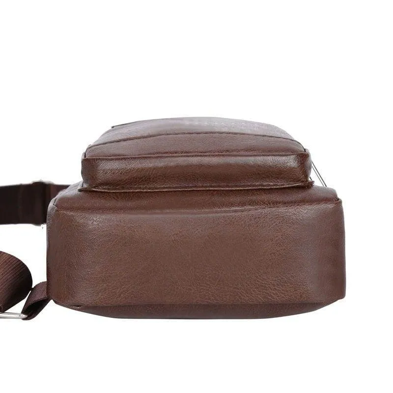 Men's Brown Faux Leather Sling Bag Crossbody Chest Backpack with Multiple Zipper Pockets Casual Daypack thumbnail 3