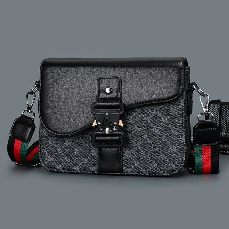 Women's Patterned Crossbody Bag Flap Saddle Purse with Tactical Buckle and Colorful Striped Woven Strap thumbnail 4