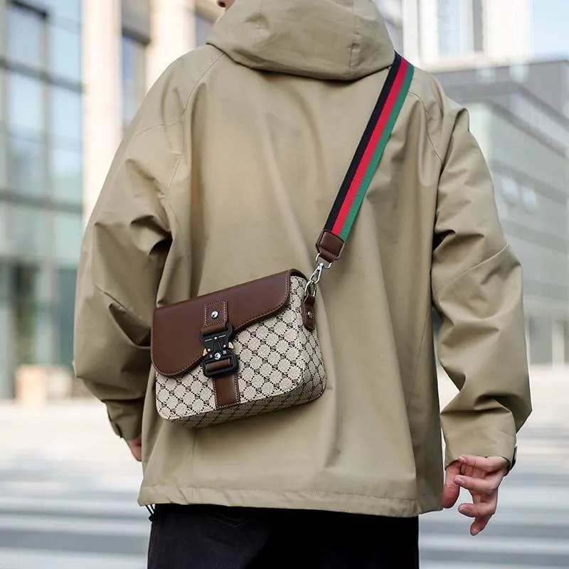 Women's Patterned Crossbody Bag Flap Saddle Purse with Tactical Buckle and Colorful Striped Woven Strap thumbnail 3