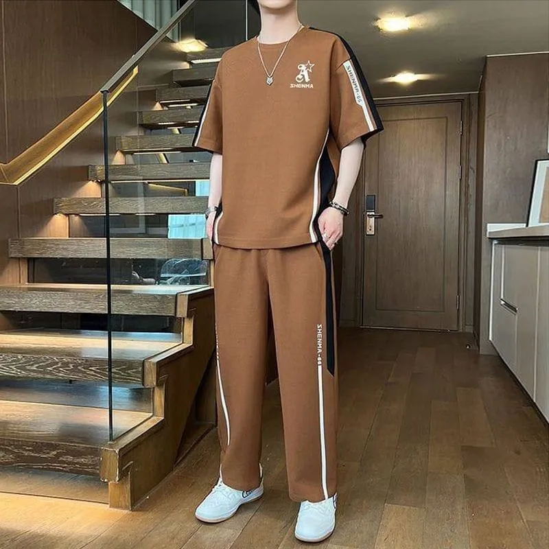 Men's 2-Piece Short Sleeve Tracksuit Set Casual T-Shirt and Jogger Sweatpants with Side Stripes thumbnail 4