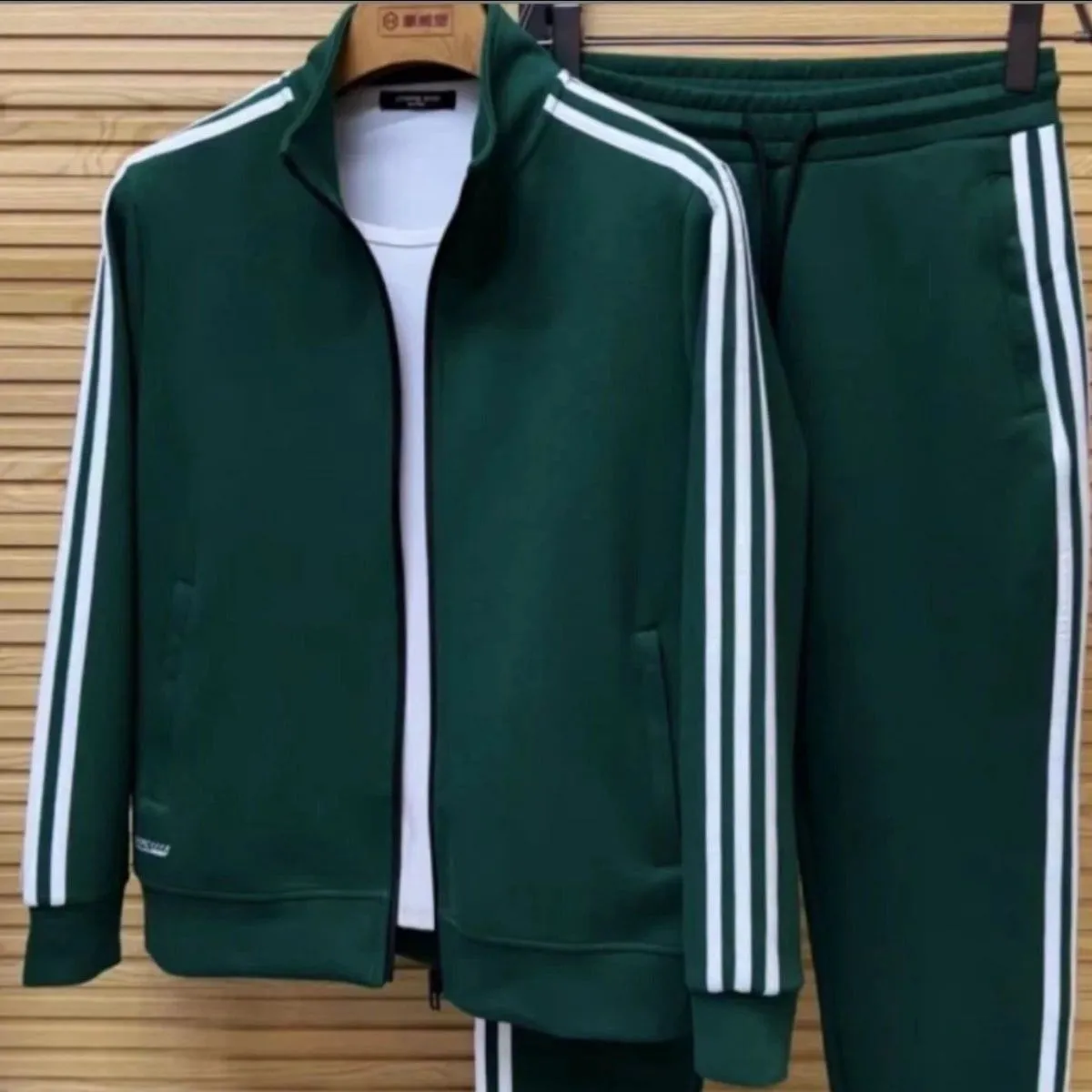 Men's 2-Piece Tracksuit Set Full Zip Jacket and Jogger Pants with Classic White Stripes Athletic Sweatsuit thumbnail 4