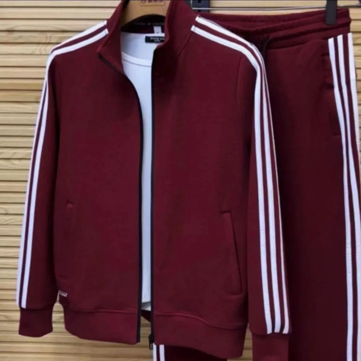 Men's 2-Piece Tracksuit Set Full Zip Jacket and Jogger Pants with Classic White Stripes Athletic Sweatsuit thumbnail 2