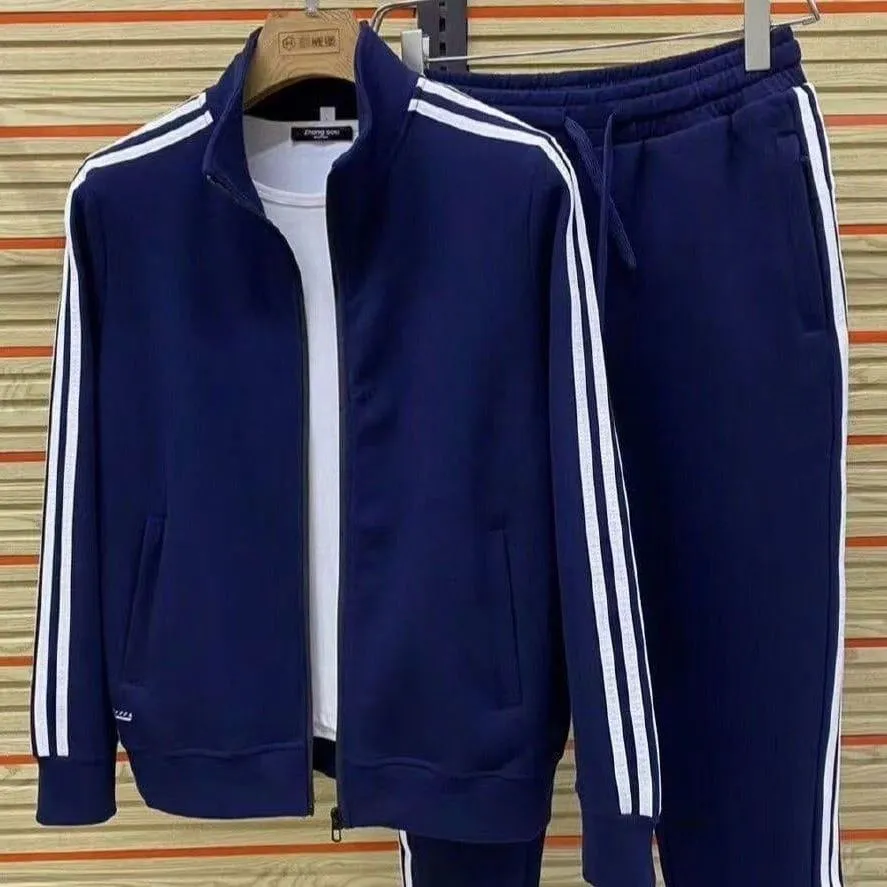 Men's 2-Piece Tracksuit Set Full Zip Jacket and Jogger Pants with Classic White Stripes Athletic Sweatsuit thumbnail 1