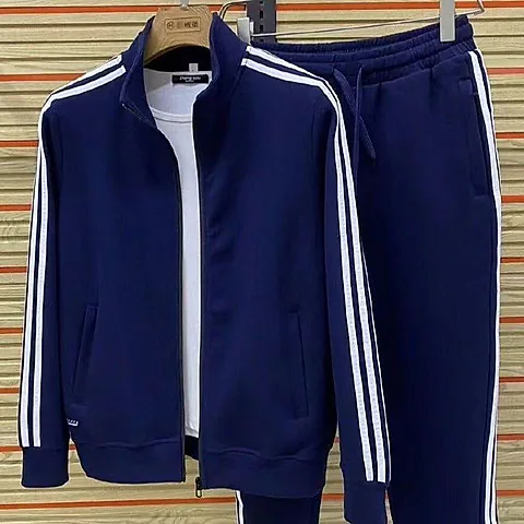 Men's 2-Piece Tracksuit Set Full Zip Jacket and Jogger Pants with Classic White Stripes Athletic Sweatsuit