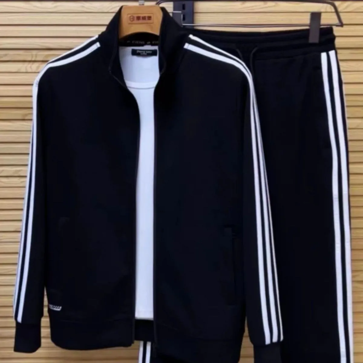 Men's 2-Piece Tracksuit Set Full Zip Jacket and Jogger Pants with Classic White Stripes Athletic Sweatsuit thumbnail 3